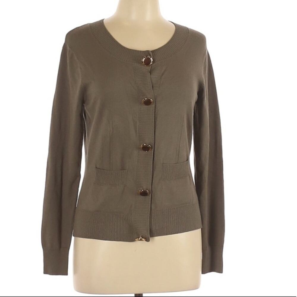 Milly Green Knit Oversized Button Front Cardigan Sweater Womens L Dark Academia